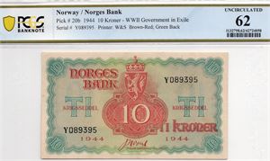 10 kroner 1944 Y.London utgaven. 62 UNC