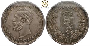 2 kroner 1890 Oscar II. Kv.0