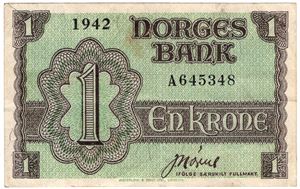 1 krone 1942 A. London utgaven. Kv.1/1+