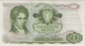 500 kroner 1978 Z.0008283. Erstatningsseddel. Kv.1/1+