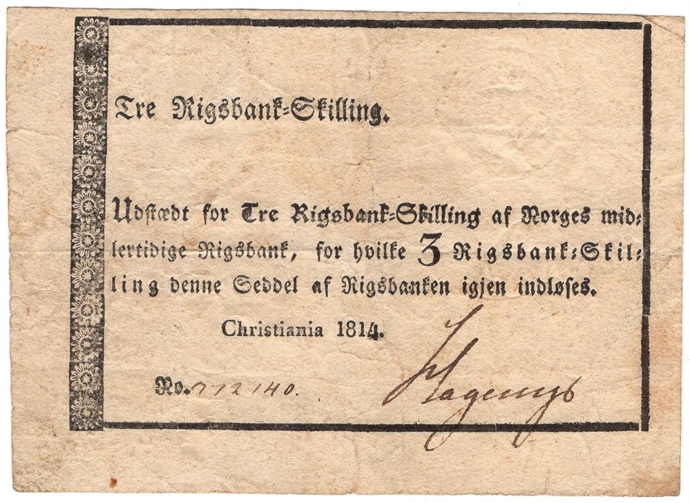 3 Rigsbankskilling 1814. No.72140. Kv.1