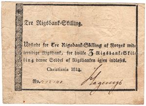 3 Rigsbankskilling 1814. No.72140. Kv.1