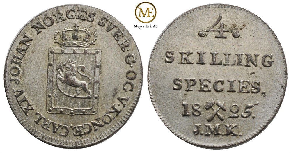 4 skilling 1825 Carl XIV Johan. Kv.0/01