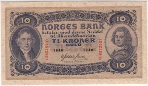 10 kroner 1940 Ø.6572907. 66 EPQ