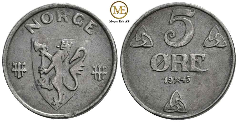 5 øre 1945 Haakon VII. Kv.0/01