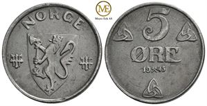 5 øre 1945 Haakon VII. Kv.0/01