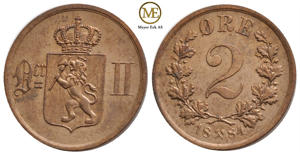 2 øre 1884 Oscar II. Kv.0/01