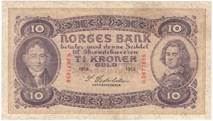 10 kroner 1918 G.2677656. Kv.01