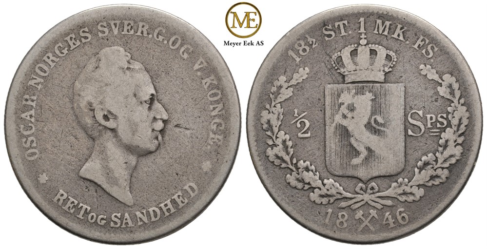1/2 speciedaler 1846 Oscar I. Kv.1-