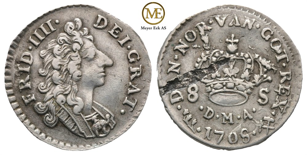 8 skilling 1708 Frederik IV. Kv.01