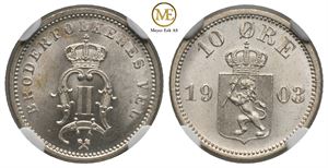 10 øre 1903 Oscar II. MS66. Prakt eksemplar