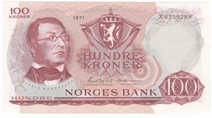 100 kroner 1971 X.5719289 erstatningsseddel. Kv.0