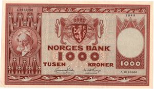 1000 kroner 1949 A.0163660. Kv.1+