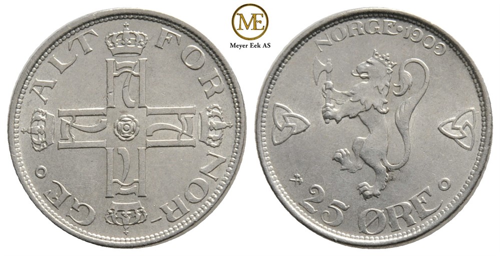 25 øre 1909 Haakon VII. Kv.0/01