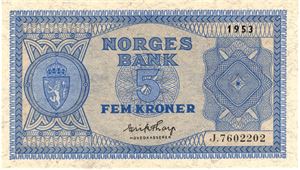 5 kroner 1953 J.7602202. Kv.0