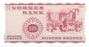 100 kroner 1973 Z.5406480. 5-million erstatningsseddel. Kv.0/01