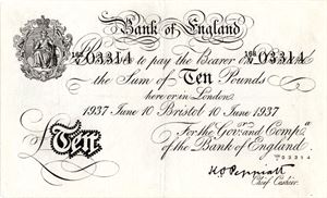 Bank of England 10 pounds 10. juni 1937 Bristol utgivelsen ex. OMG 23.11.19