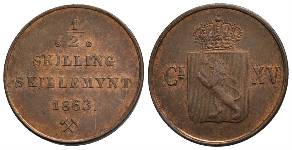 1/2 skilling 1863 Carl XV. Kv.0