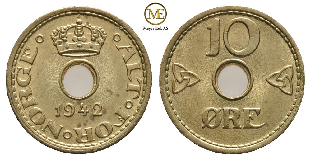 10 øre 1942 Haakon VII. London utgaven. Kv.0/01