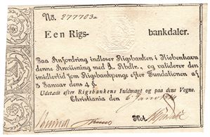 1 Rigsbankdaler Christiania 6. Januar 1914. Kv.0/01