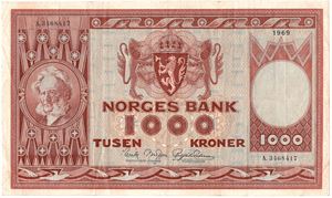 1000 kroner 1969 A.3468417. Kv.1