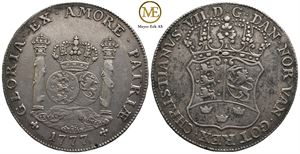 Piaster under Christian VII. Handelsmynten fra 1777. Kv.1+