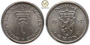 1 krone 1957 Haakon VII. MS65