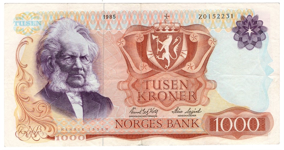 1000 kroner 1985 Z.0152231. Erstatningsseddel. Kv.1+