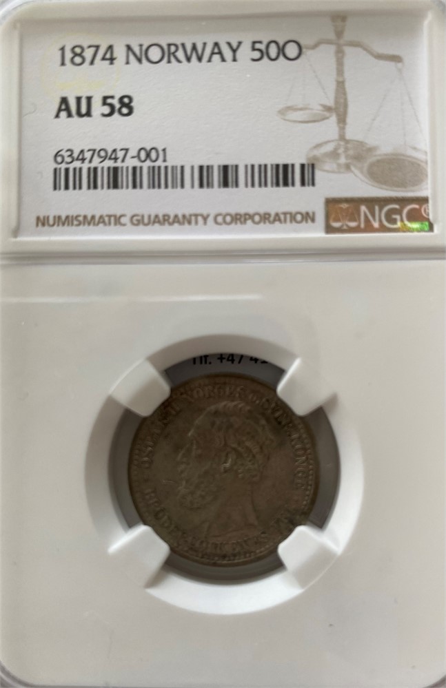 50 øre/15 skilling 1874 Oscar II. Kv.01