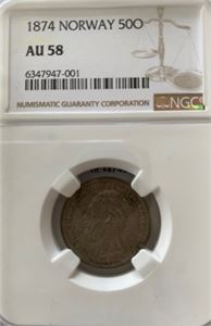 50 øre/15 skilling 1874 Oscar II. Kv.01