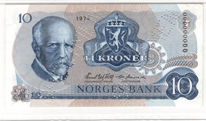 10 kroner 1974 Specimen QQ.0000000. Gradert til 66 PMG. RR Kv.0