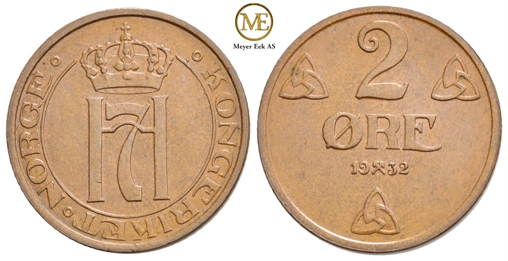 2 øre 1932 Haakon VII. Kv.0