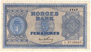 5 kroner 1947 C.9756069. Kv.0