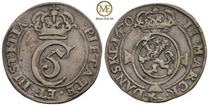 2 mark 1670 Christian V. Kv.1+