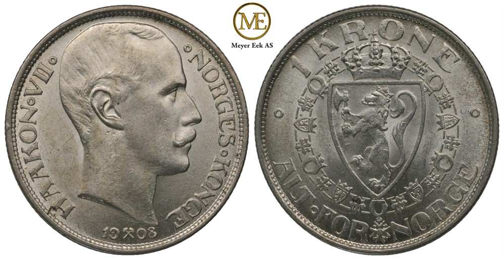 1 krone 1908 u/p Haakon VII. Kv.0