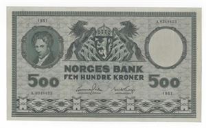 500 kroner 1951 A ex. C.A. Stave Olsen 2018