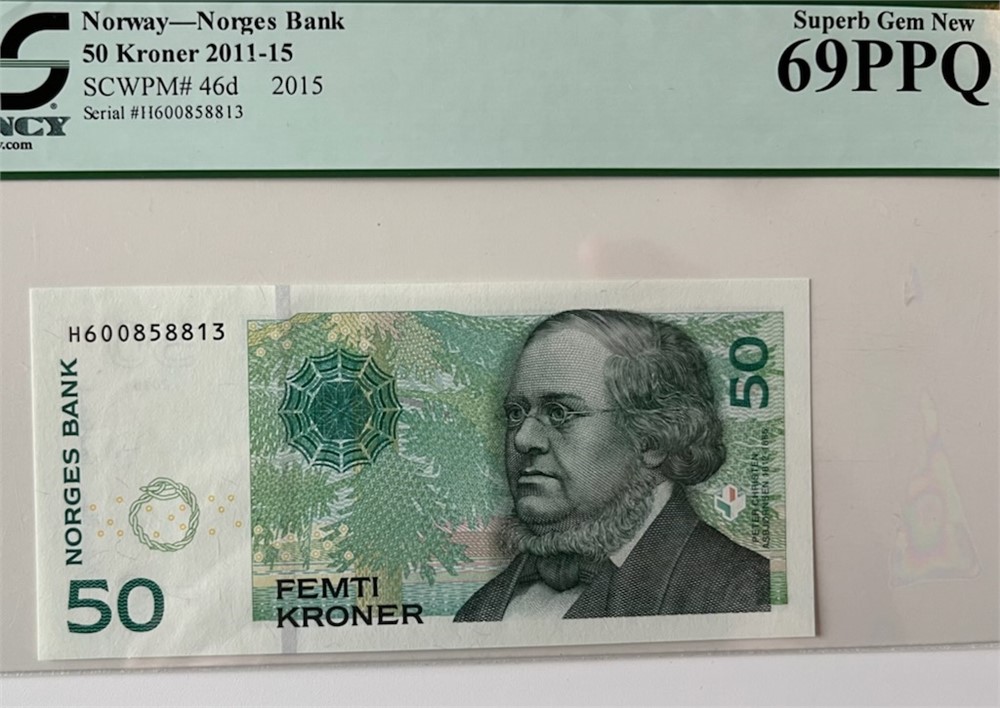 50 kroner 2015 H6. Gradert til 69 PPQ. Kv.0