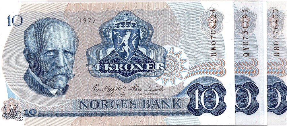 10 kroner 1977 QW, QY og QØ erstatning. Kv.0