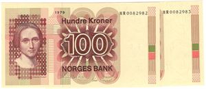 100 kroner 1979 HR. Erstatningssedler. Kv.0