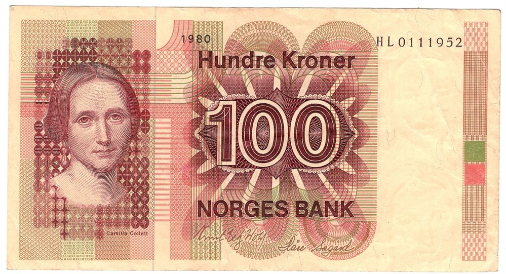 100 kroner 1980 HL. Erstatningsseddel. Kv.1/1+