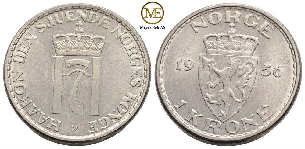 1 krone 1956 Haakon VII. Kv.0