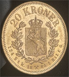 20 kroner 1886 gull Kv.0/01