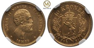 10 kroner 1877 Oscar II. MS.66