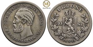 1 krone/30 sk. 1875 Oscar II. Kv.1/1+