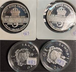 4 stk mynter/medaljer i 31,1 g 999 ag