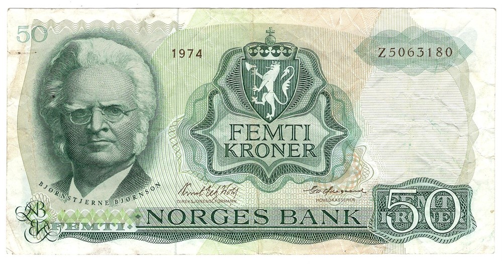 50 kroner 1974 Z.5063180 5-million erstatningsseddel. RRR-seddel. Kv.1-