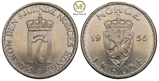 1 krone 1956 Haakon VII. Prakteksemplar