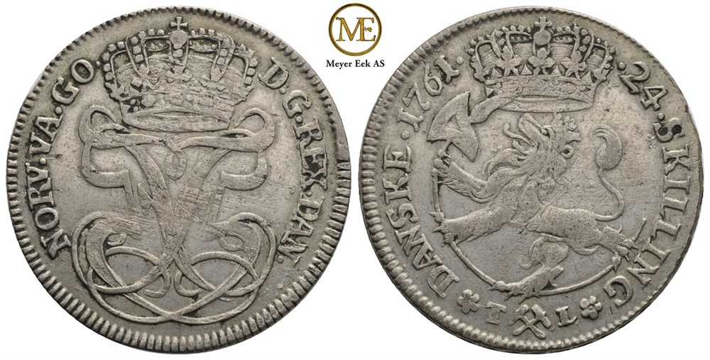 24 skilling 1761 Frederik. Kv.1/1+