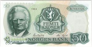 50 kroner 1983 P. 65 EPQ. Serienr. 71. Kv.0