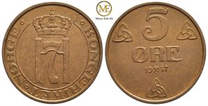 5 øre 1937 Haakon VII. Kv.0